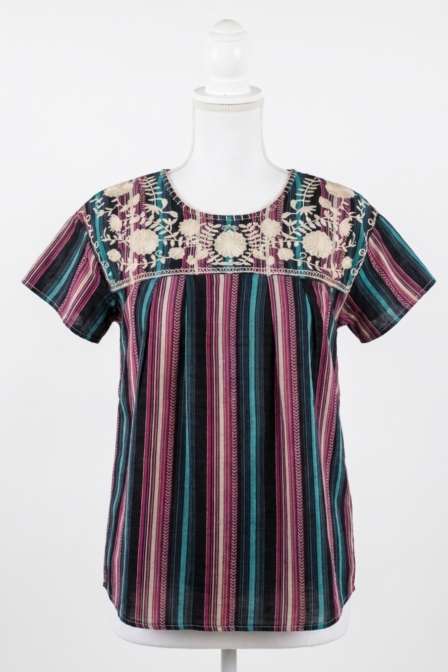 NEW LAYERZ CLOTHING striped embroidered top in multi